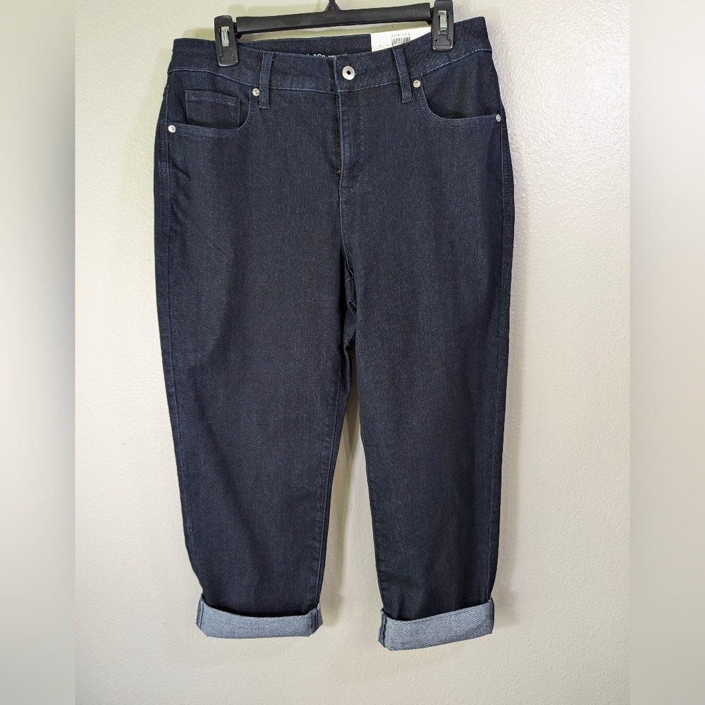 NWT Style & Co dark denim women's curvy capri slimming pocket mid rise
